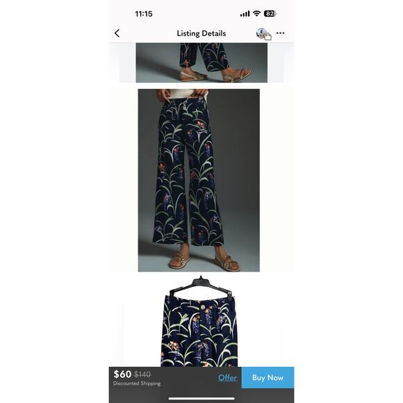 Anthropologie Maeve The Colette Dark Blue Floral Wide Leg Linen Pants Size 27 - Picture 16 of 16